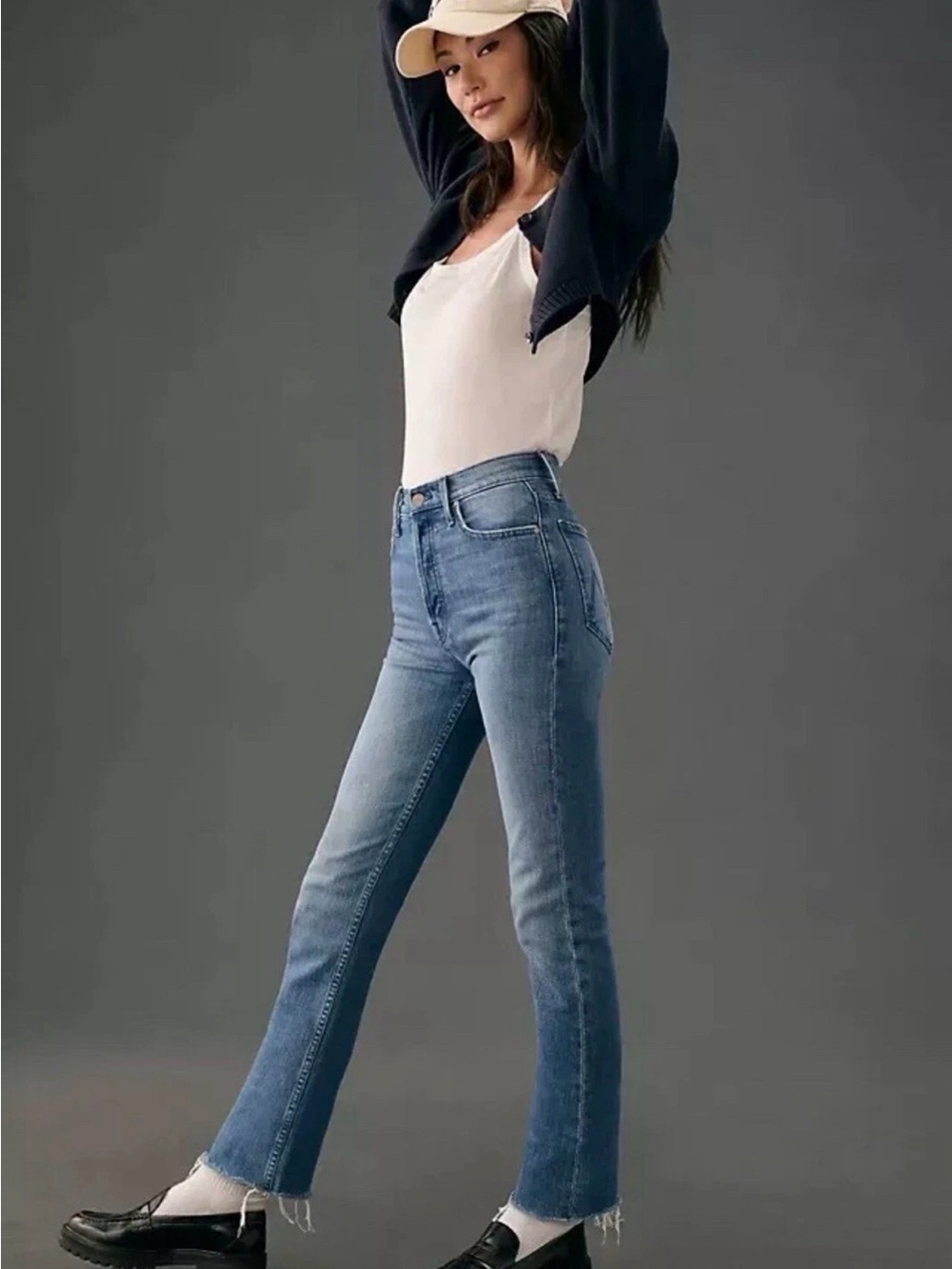 Mother Tomcat Ankle Fray Jeans Hi Rise From Out of Town Anthropologie Sz 23